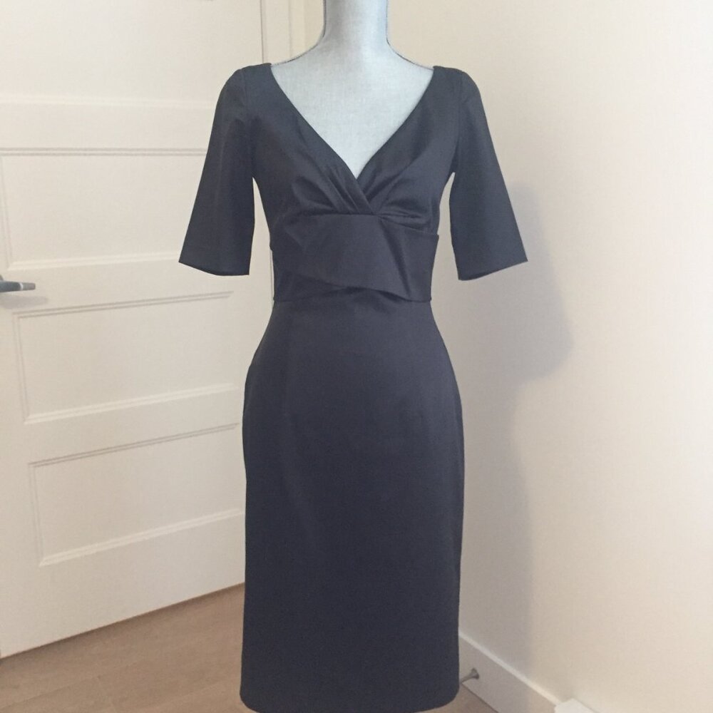 Women's Satin V-neck Cocktail Dress sz 6 - Black Satin